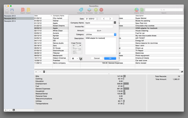 ReceiptBox: צילום מסך של מעקב אחר קבלות