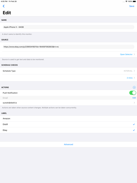 Distill Web Monitor iPad screenshot 5 - Utilities app