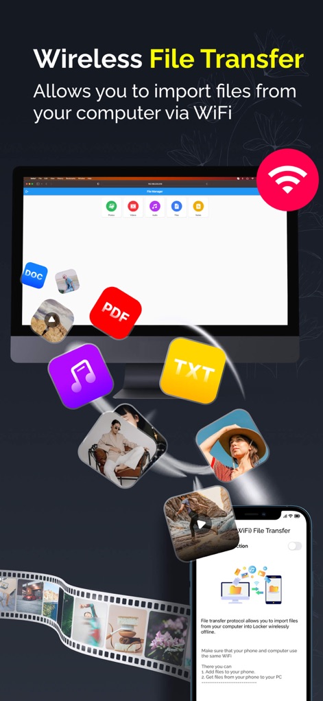 Gallery Lock - Photos Vault - Witness the convenience of Wireless File Transfer, allowing users to effortlessly import various files and media from a computer directly into the secure vault.