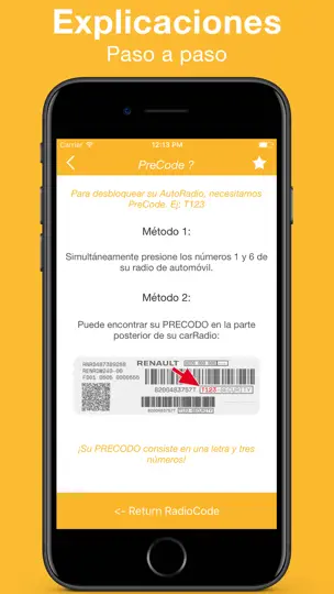 Captura de pantalla de Código Radio Renault en iPhone 4