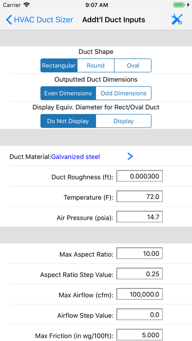 HVAC Duct Sizer Screenshot