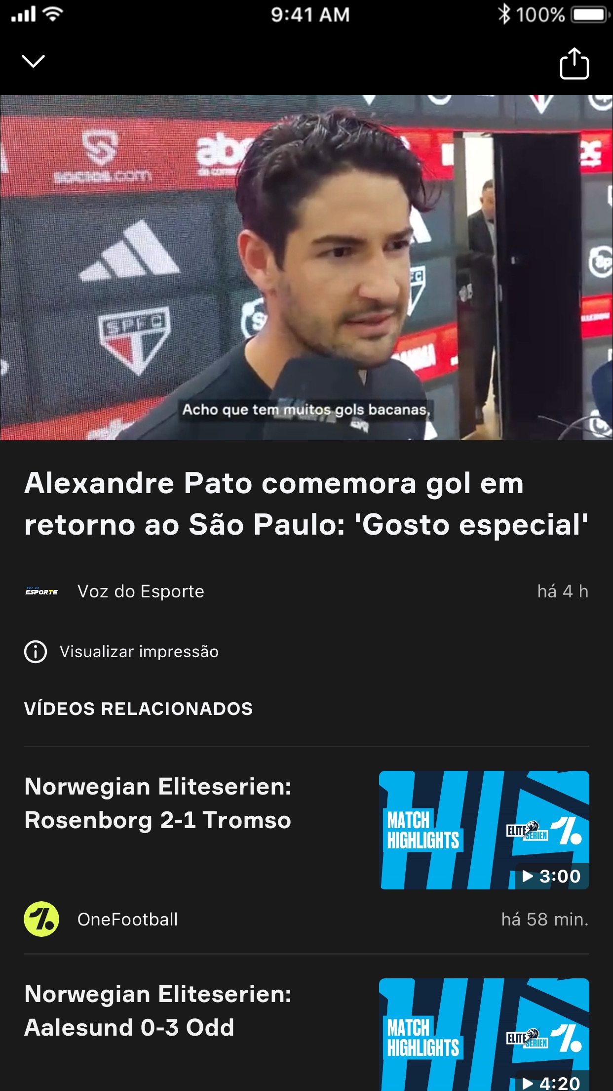 Screenshot do app OneFootball Resultados Futebol