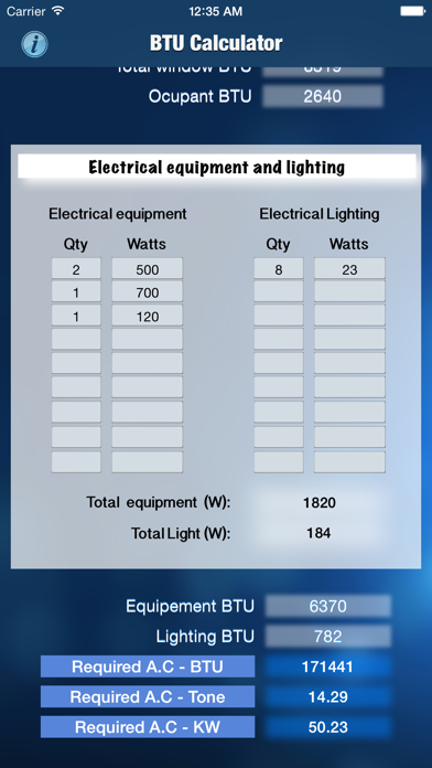 BTU Calculator -  Data Centers Screenshot