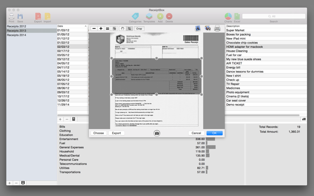 ReceiptBox: Captura de tela do rastreador de recibos