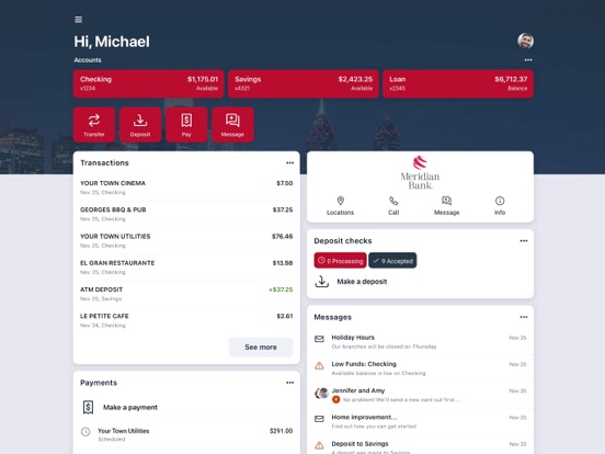 Meridian Bank iPad screenshot 1 - Finance app