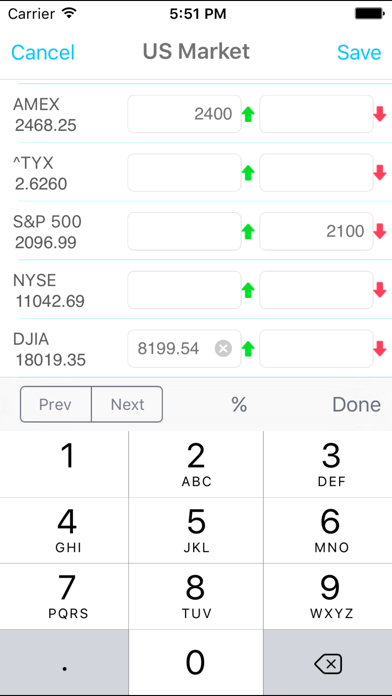 US Market Price Alert Screenshot