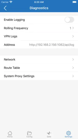 Captura de pantalla de Shadowrocket en iPhone 10