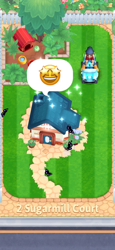 It's Literally Just Mowing - Witness the satisfying transformation of unkempt grass into a perfectly manicured lawn, complete with celebratory emojis and fluttering butterflies around the finished area.