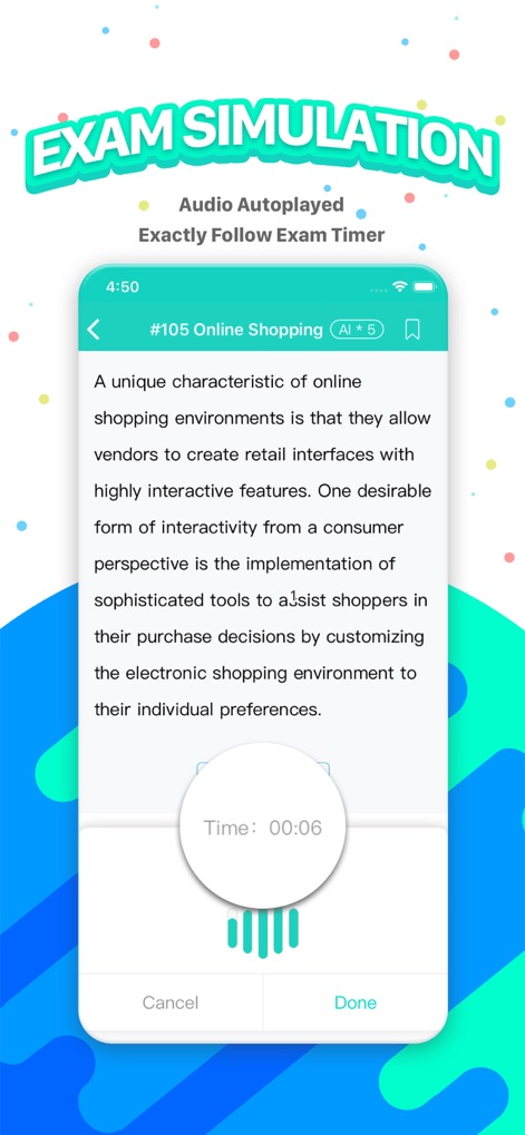 PTE Exam Practice - APEUni - Experience authentic test conditions with a realistic timer interface and real-time audio input visualization, accurately mimicking the PTE exam environment.
