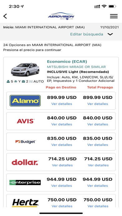 Aerovision SAS - Rent a Car Screenshot