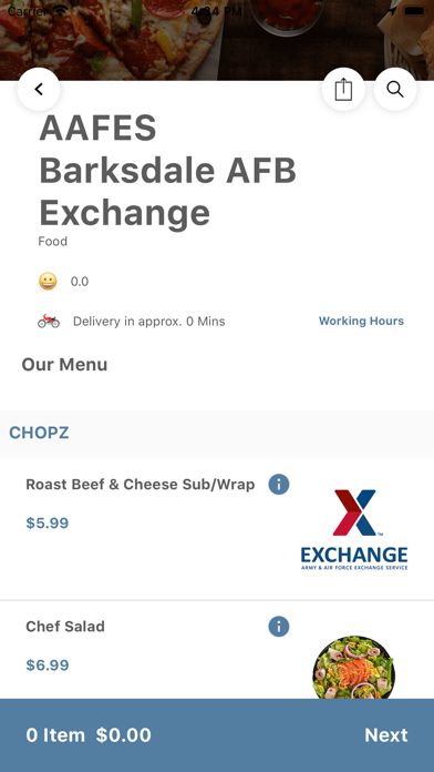 AAFES Ordering Screenshot