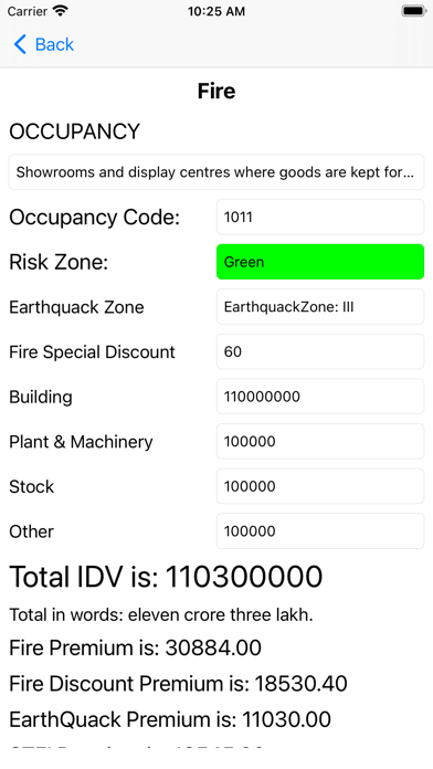 Motors Insurance Calculator Screenshot
