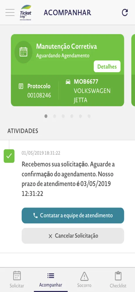 Ticket Log Manutenção