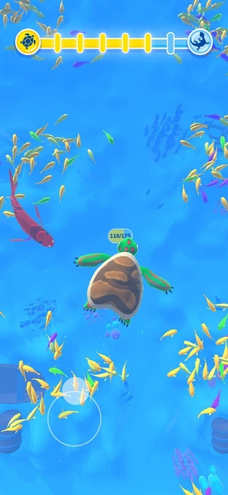 Hyper Evolution - Progress through the aquatic world as a turtle, evolving amidst schools of colorful fish, guided by the clear score counter.