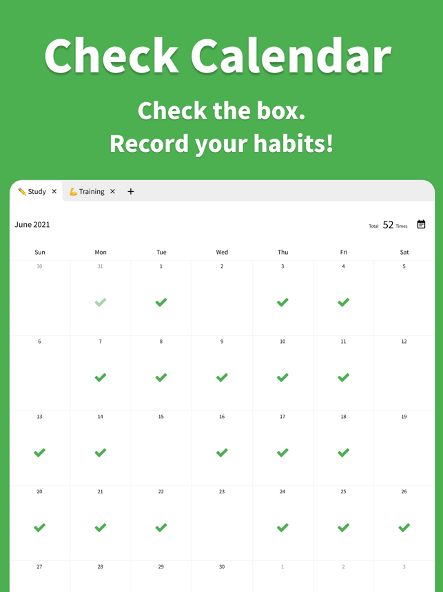 ‎Sprawdź kalendarz — zrzut ekranu narzędzia do śledzenia nawyków