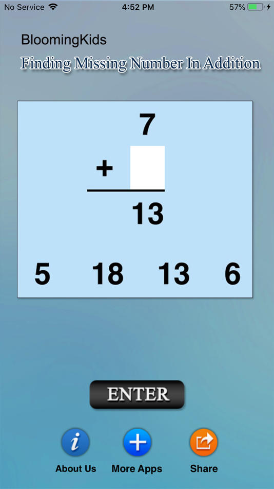 #1. Find Missing Number Addition (iOS) By: Blooming Kids Software LLC