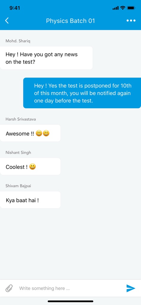 Classplus - Cet outil facilite les échanges directs entre tuteurs et étudiants grâce à une fonctionnalité de chat groupé, permettant de partager des annonces importantes et de recueillir les réactions en temps réel.