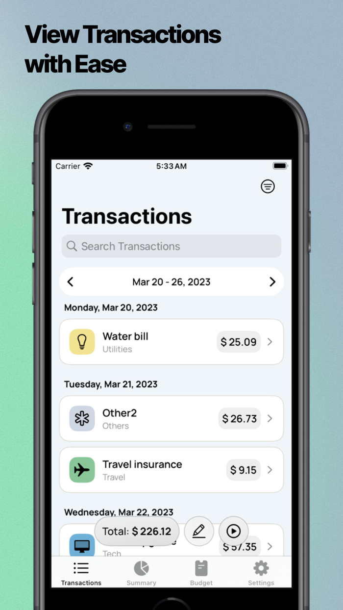 Budgie Expense and Budget