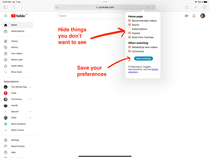 No Distractions for YouTube