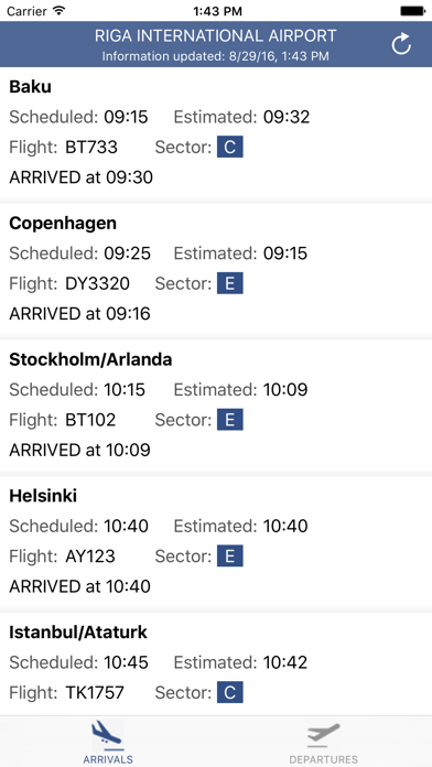 Riga Airport Flights Screenshot