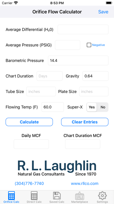 Orifice Flow Rate Calculator Screenshot