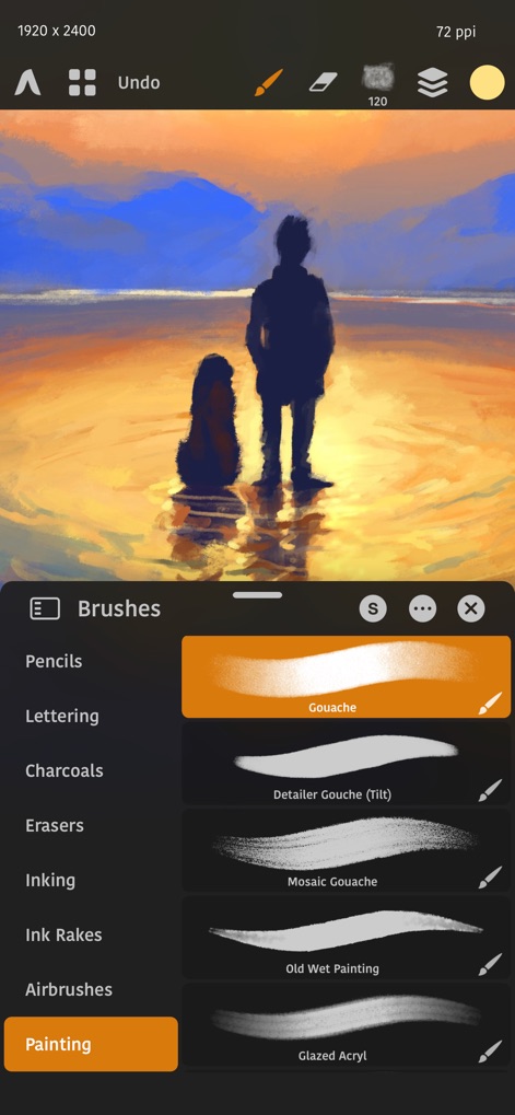 Artstudio Pro: Draw, Paint - 이 도구는 사용자의 창의성을 자극하는 다양한 브러시 컬렉션을 제공하며, 연필과 에어브러시 같은 카테고리로 세분화된 브러시 목록과 상세한 구아슈 브러시 유형은 어떤 스타일의 작업도 가능하게 합니다.