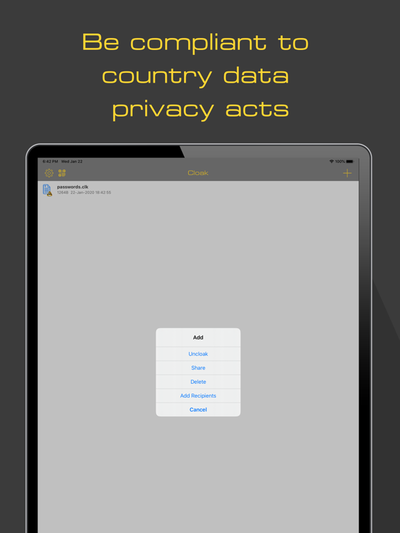 Cloak Encrypt iPad screenshot 2 - Productivity app
