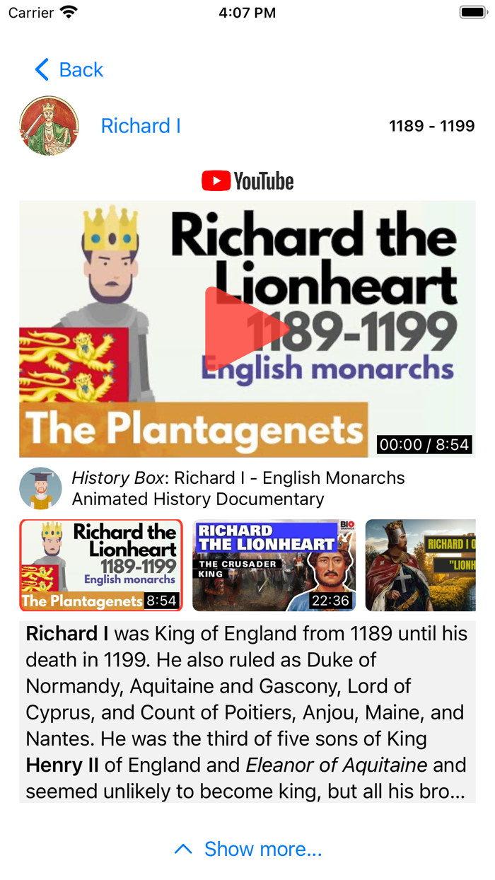 British Reigns Bios and Videos