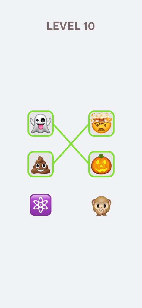 Emoji Puzzle! - Los usuarios pueden resolver puzles con emojis festivos como el fantasma y la calabaza, explorando también conceptos abstractos y emociones representadas por el átomo o un mono.