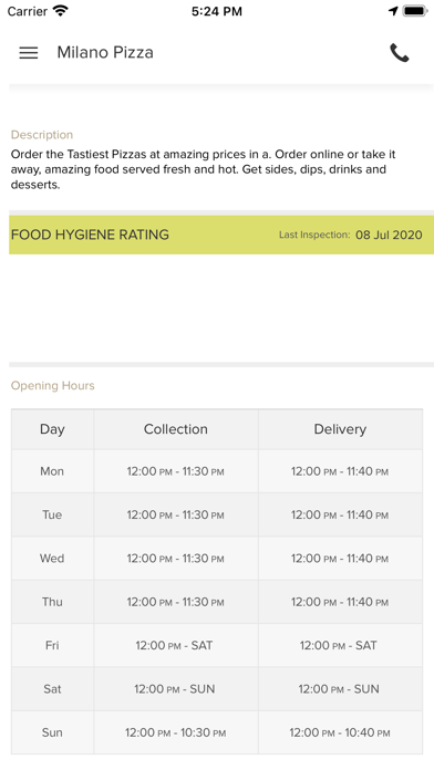 Milano Pizza Waltham Cross. Screenshot
