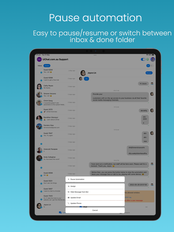 Chatbot Live Chat iPad screenshot 3 - Business app