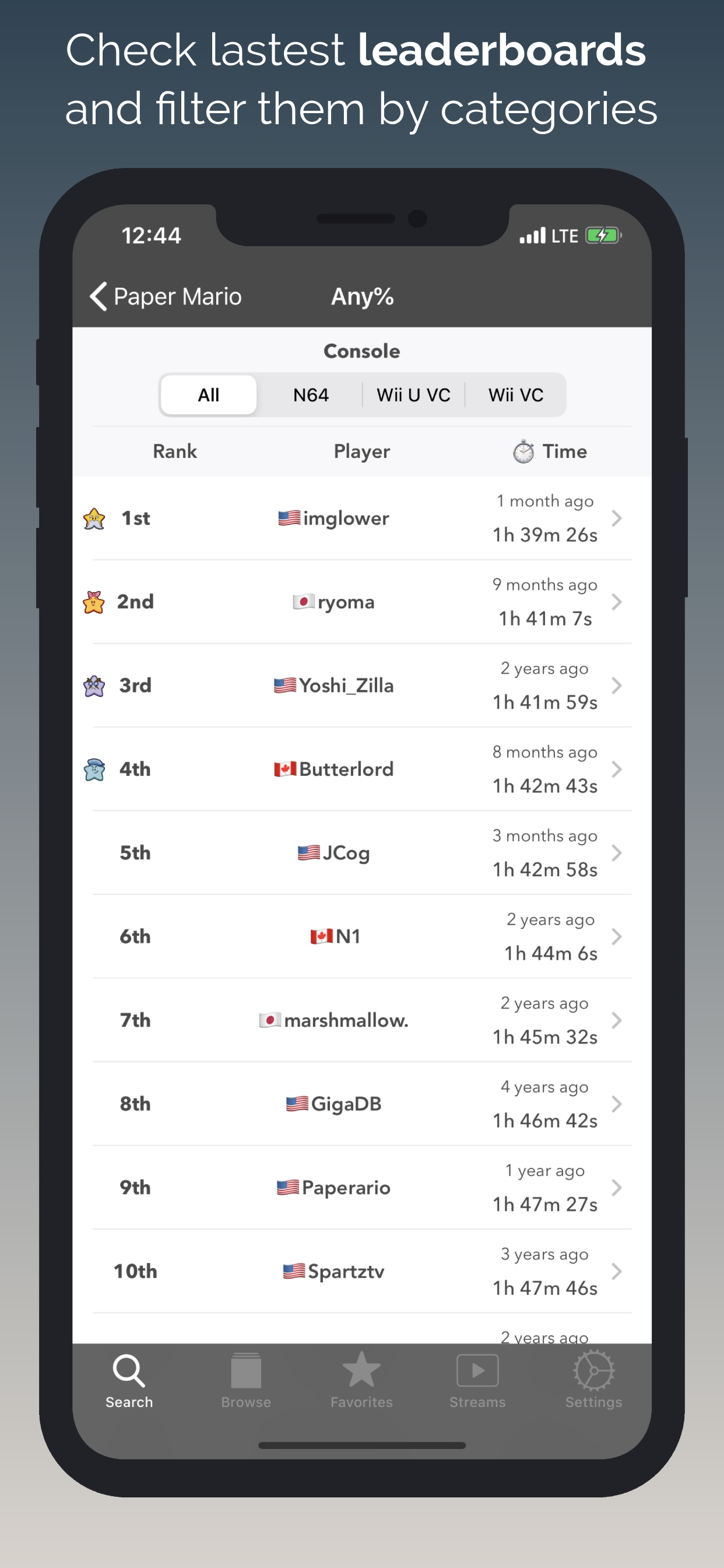 Speedruns browser