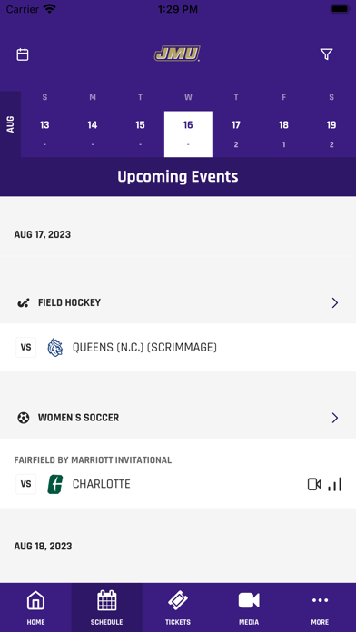 JMU Athletics Screenshot