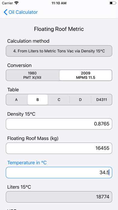 Saybolt Oil Calculator Screenshot