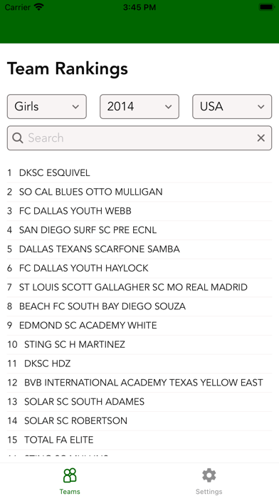 Soccer Rankings Screenshot