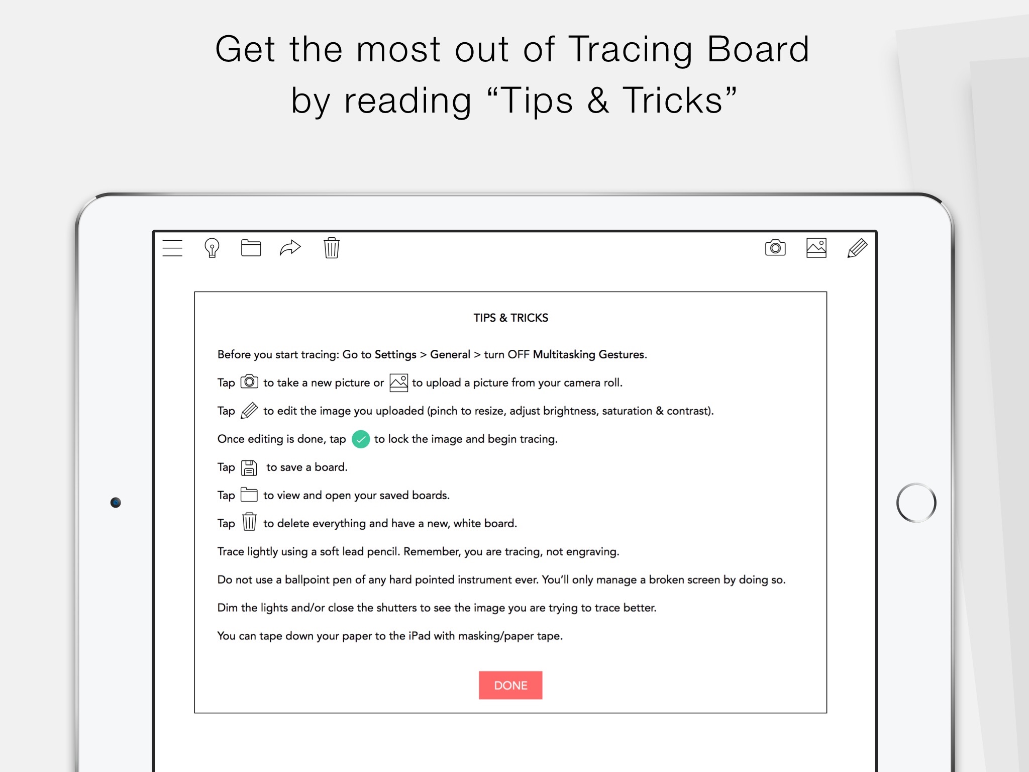 Screenshot do app Tracing Board