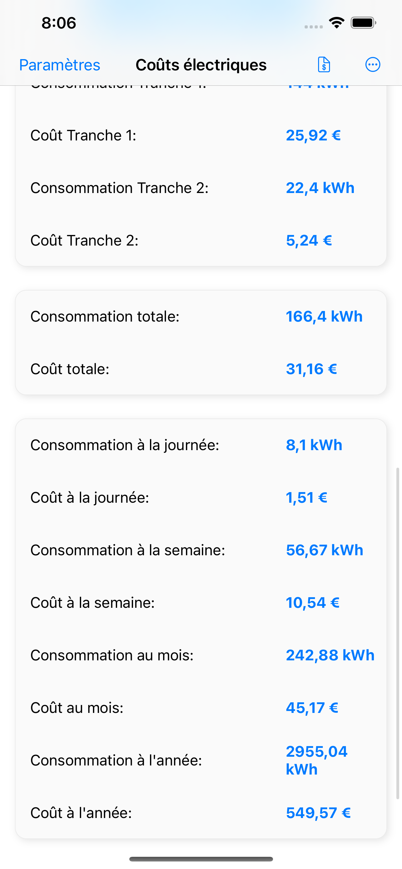 Coûts électriques