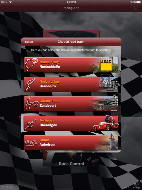 Racing App iPad screenshot 3 - Entertainment app