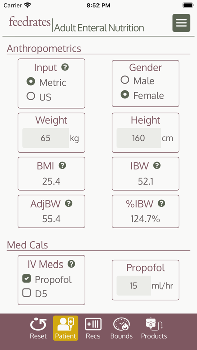 FeedRates - Adult Tube Feeding Screenshot