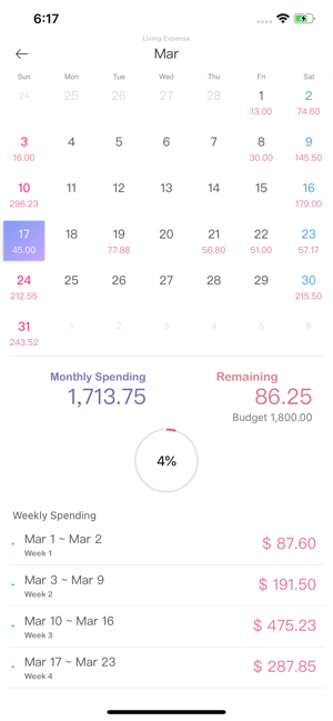 WeSave - Captura de tela do orçamento e do rastreador de dinheiro