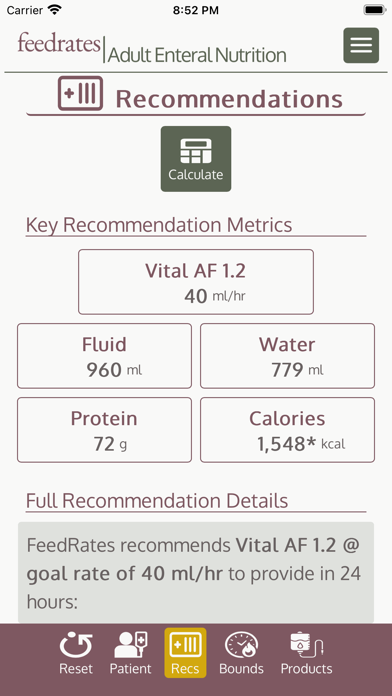 FeedRates - Adult Tube Feeding Screenshot