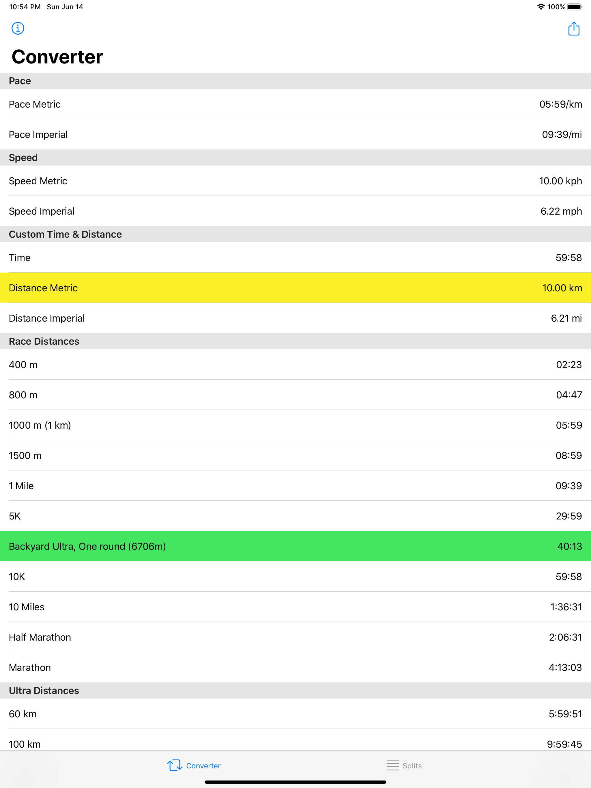 Runner's Calculator, Converter