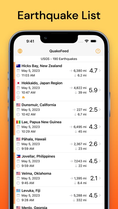 QuakeFeed Earthquake Tracker Screenshot