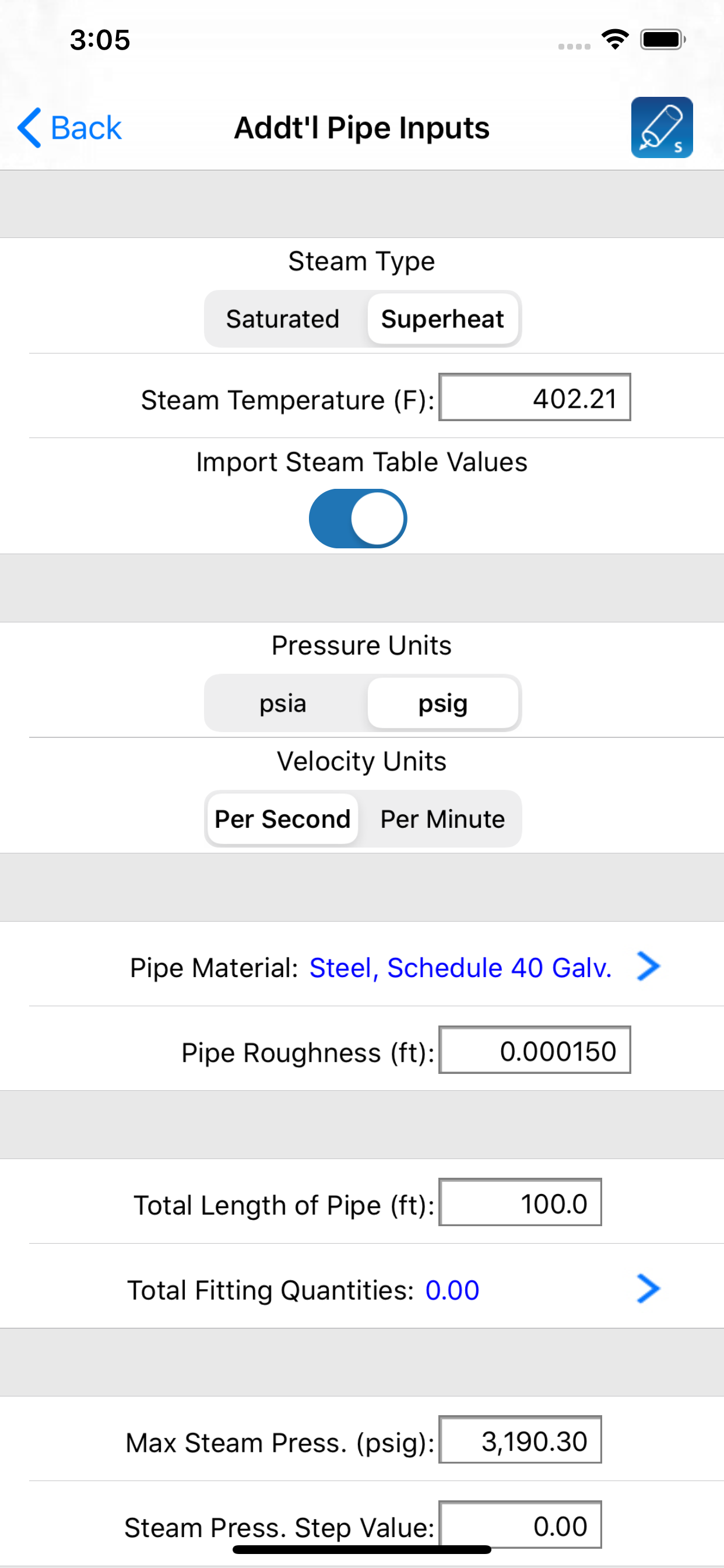 HVAC Pipe Sizer - Steam
