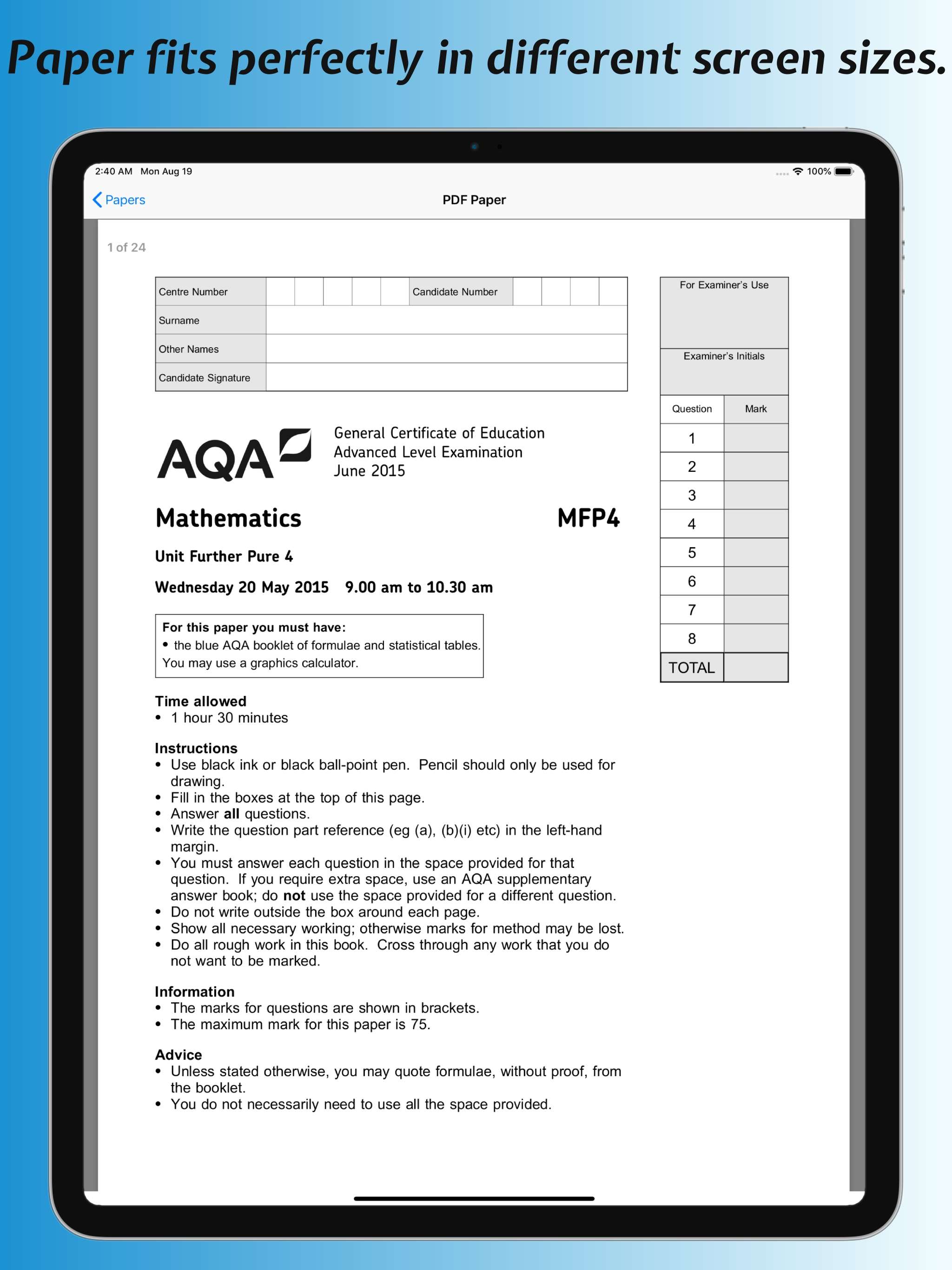 A+Papers: AQA Board Papers