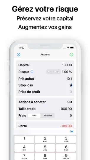 Capture d'écran de TradeSize Calcul Action Bourse sur iPhone 2