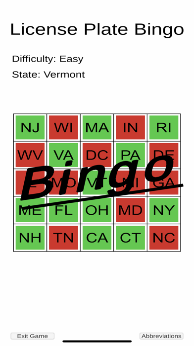 U.S. License Plate Bingo Screenshot