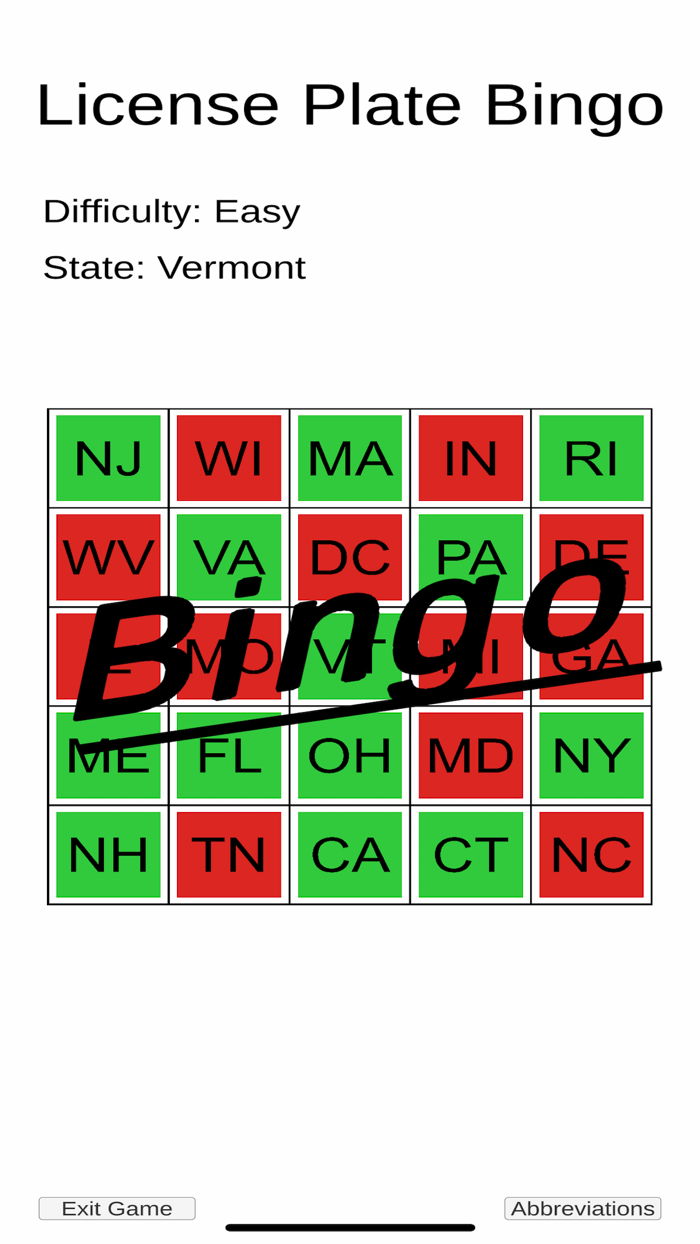 U.S. License Plate Bingo