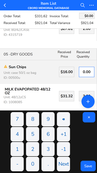 CBORD Mobile Inventory Screenshot
