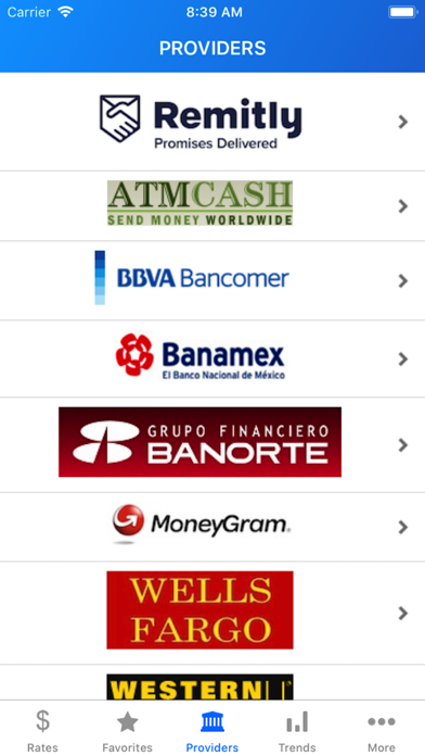 MXN Peso Exchange Rates Screenshot
